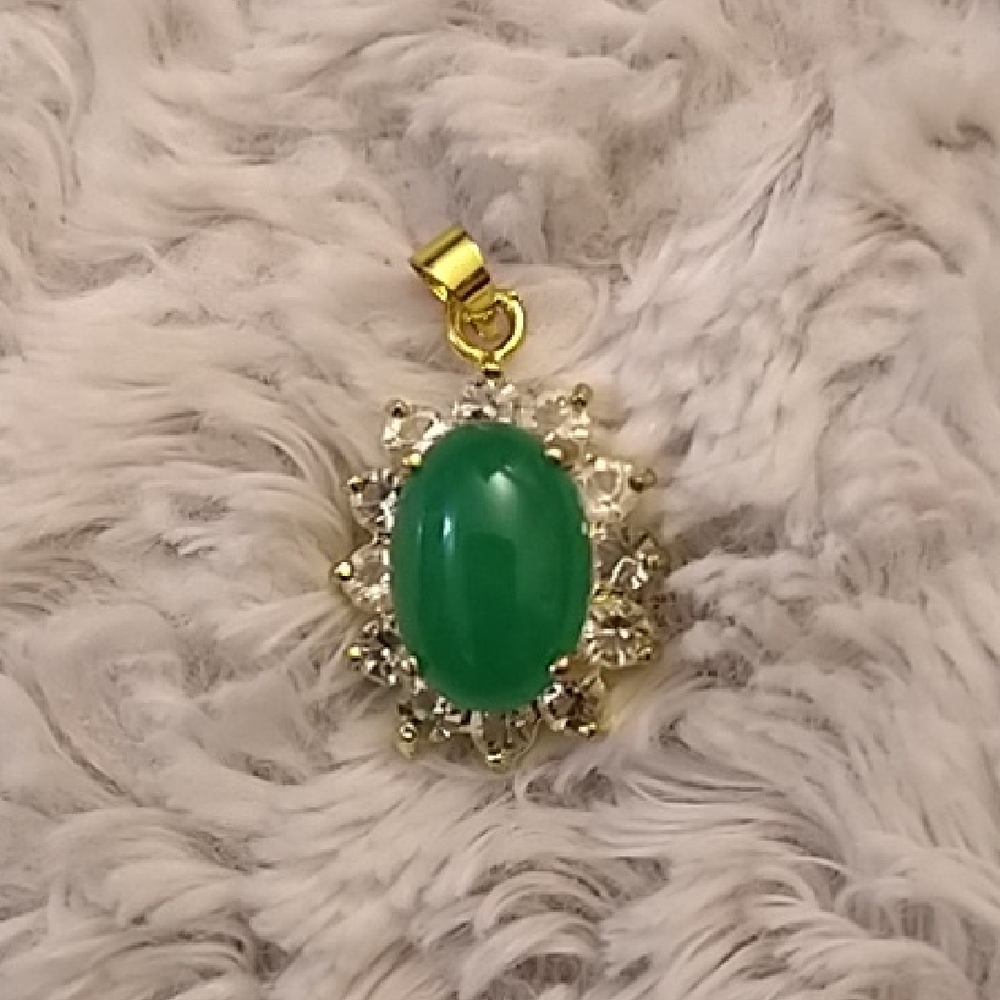 Elegant Green Glass Gemstone Pendant surrounded by Clear Crystals